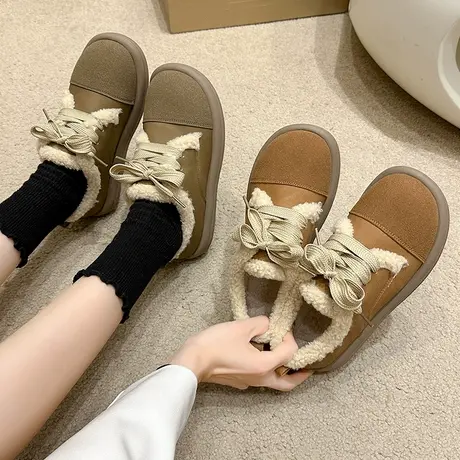 系带复古勃肯鞋女2023新款厚底软底豆豆鞋皮面反绒皮森系休闲丑萌商品大图