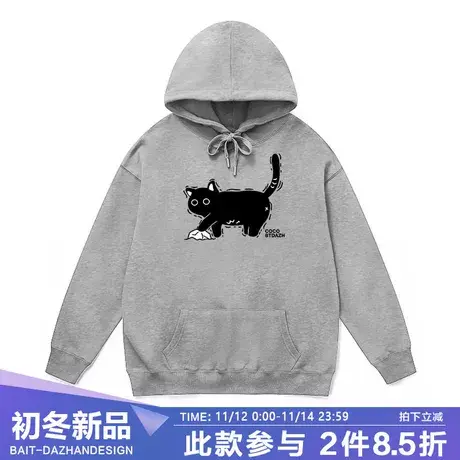 灰色连帽卫衣情侣款秋冬加绒加厚小个子韩系可爱猫咪纯棉外套上衣商品大图