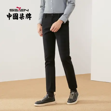 柒牌休闲长裤男2021秋冬新款时尚潮流百搭中青年格纹便装直筒裤子商品大图