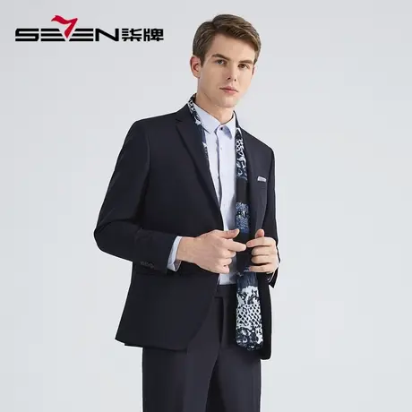 【含羊毛】柒牌西装套装男2022秋季新款商务绅士人字纹西服两件套图片