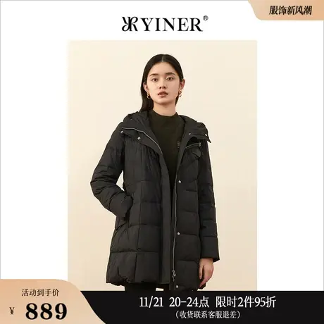 YINER音儿女装冬季中长款连帽鹅绒羽绒服商品大图