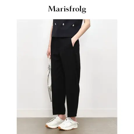 【商场同款】玛丝菲尔2023年秋季新款黑色莫代尔简约锥形休闲裤女商品大图