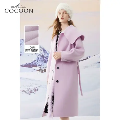 MISSCOCOON千金玛德琳气质2023冬装新款女廓形设计长款毛呢外套商品大图