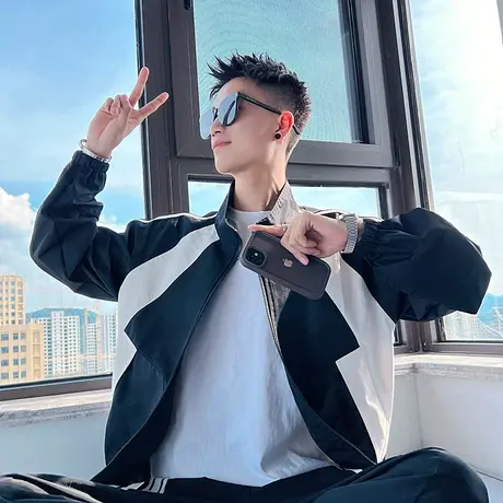 休闲外套潮男春秋季高级感立领上衣2023新款拼色运动服夹克男痞帅商品大图