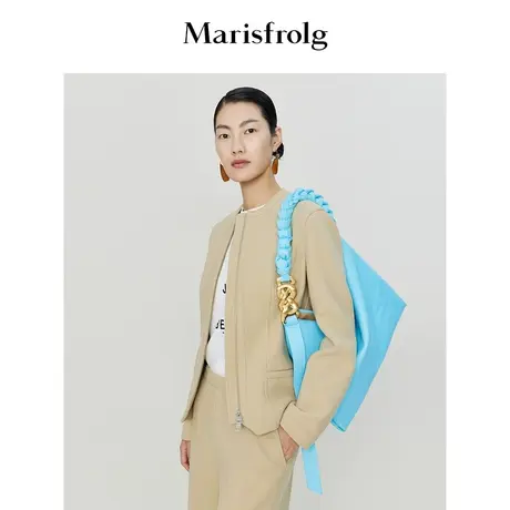 【意大利进口面料】玛丝菲尔外套23春季新款卡其无领修身西装版型商品大图