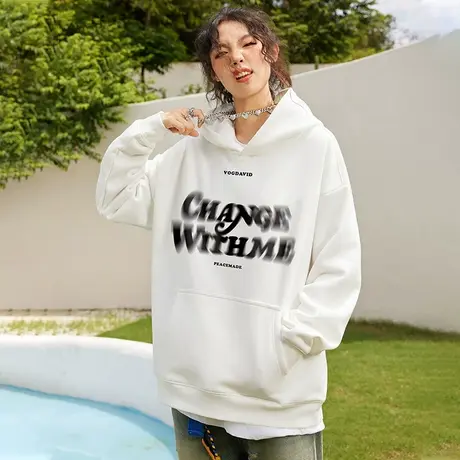 Nuthink潮牌字母直喷带帽420g重磅卫衣潮牌男加绒情侣款春季外套商品大图