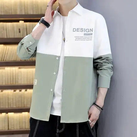 长袖衬衫男痞帅港风薄款工装褂子外套学生潮牌休闲春秋季拼色衬衣图片