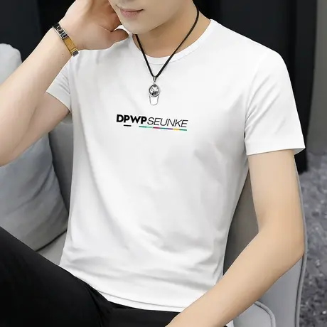 莫代尔白色t恤男士短袖2024新款夏季冰丝速干凉感半袖印花上衣服商品大图