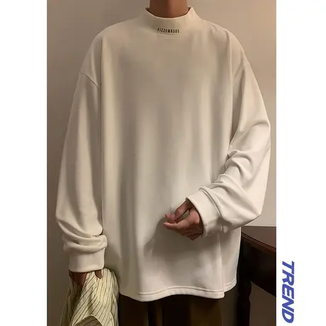 德绒半高领内搭男春秋季新款情侣ins潮流纯色上衣长袖针织打底衫t商品大图