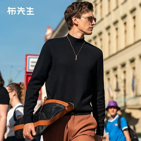 MrBu布先生中高领加厚羊毛衫春秋纯色内搭毛衣男BT12513断码商品大图