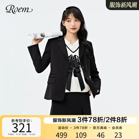 Roem春秋新品简约通勤商务百搭修身小个子学院风黑色西装外套女商品大图