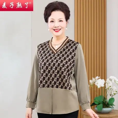 妈妈春装长袖T恤衬衫洋气高贵阔太太上衣薄外套夏新款中老年女装商品大图