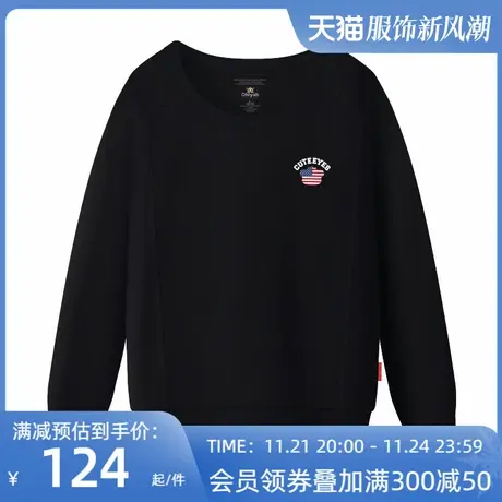 Ohlyah品牌韩潮简约英文胸花圆领宽松卫衣男女大码纯棉打底衫上衣商品大图