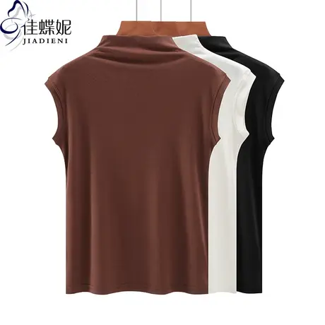 春季新款韩版半高领修身纯棉纯色坎肩短袖体恤上衣内搭女打底衫图片
