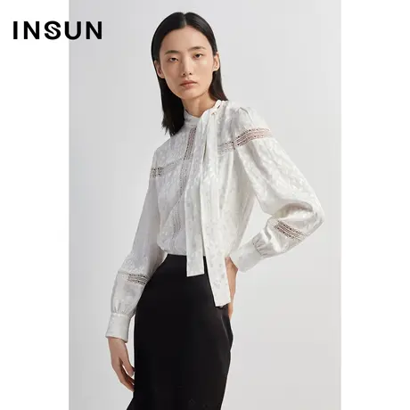 INSUN恩裳秋季飘带哑光缎感衬衫图片