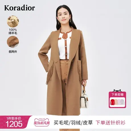珂莱蒂尔100%绵羊毛毛呢外套女美拉德呢子大衣女2022年冬季新款图片