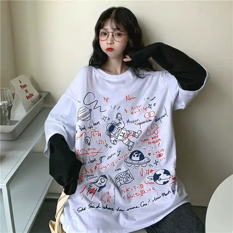 假两件长袖t恤女2021新款初秋宽松韩版设计感小众ins超火上衣服潮商品大图