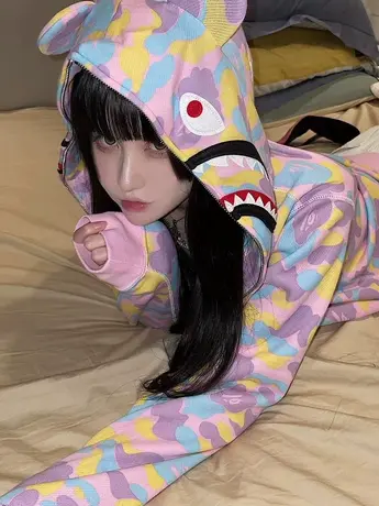 美式复古连帽卫衣女春秋oversize潮牌ins上衣慵懒风薄款开衫外套商品大图