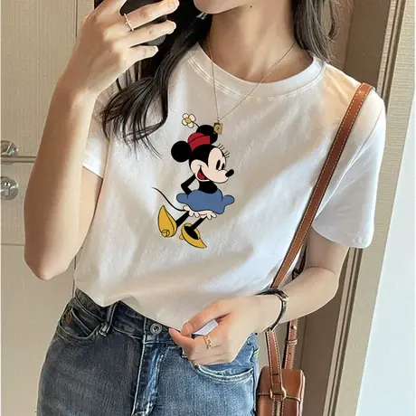 短袖T恤女夏季潮牌白色上衣2023年新款米奇半袖宽松ins潮纯棉体恤图片