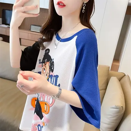 小众设计感短袖t恤女夏季韩版宽松大码中长款撞色百搭学生上衣服图片