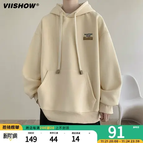 VIISHOW连帽卫衣男抽绳秋季潮牌百搭重磅美式复古休闲套头外套商品大图