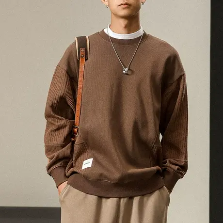 百搭休闲卫衣圆领时尚大码卫衣秋冬宽松纯色男款长袖百搭潮流卫衣图片