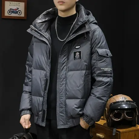 羽绒服男冬季2023新款轻薄潮大码爆款工装男士外套短款连帽灰鸭绒商品大图