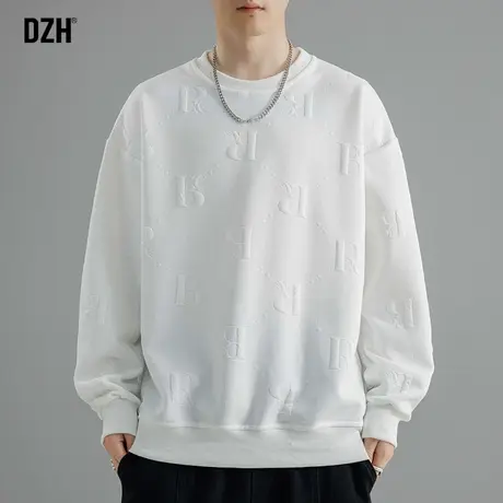 男士白色套头卫衣男圆领秋季潮牌男装2024年新款休闲外套潮高级感商品大图
