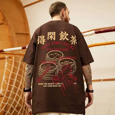 港风潮牌宽松T恤胖子短袖加肥加大半袖男款纯棉国潮大码男装夏季商品大图