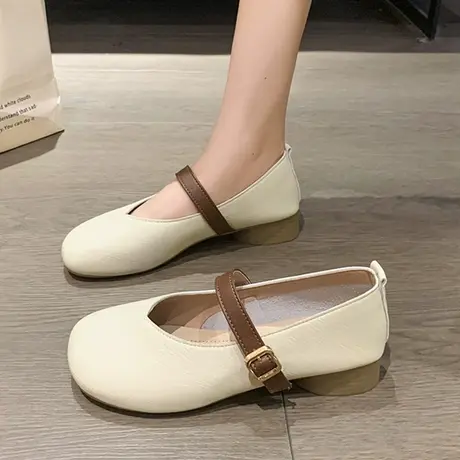 圆头玛丽珍鞋女复古2023新款韩版文艺仙女低跟单鞋软底粗跟奶奶鞋商品大图