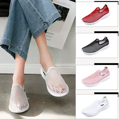 夏季网纱女鞋平底休闲镂空单网鞋轻便透气一脚蹬老北京布鞋女网眼图片