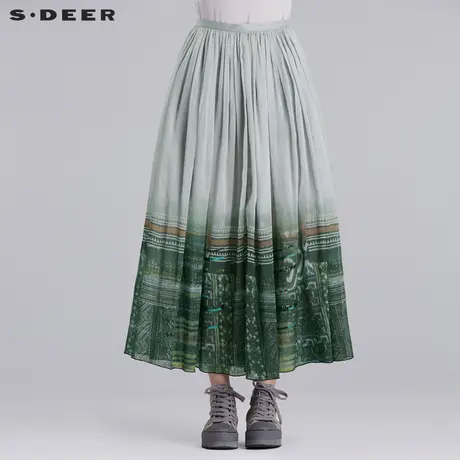 sdeer圣迪奥女装夏装民族风情印花刺绣串珠亮片半身长裙S16281105图片