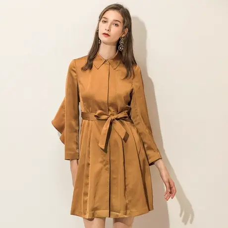 季候风时尚系带收腰显瘦荷叶边长袖纯色风衣外套女8613FA603图片