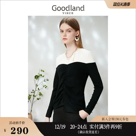 Goodland美地女装2023春季V领不对称针织衫套商品大图