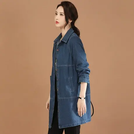 韩潮袭人POLO领中长款牛仔外套女2024春新款洋气休闲棒球服上衣商品大图