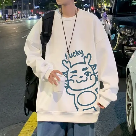 龙年卫衣男春秋季2024新款套头宽松国潮圆领青少年打底衫加绒加厚商品大图