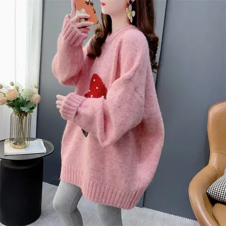 宽松慵懒风大码圆领毛衣女秋冬2023年新款时尚加厚百搭打底针织衫商品大图