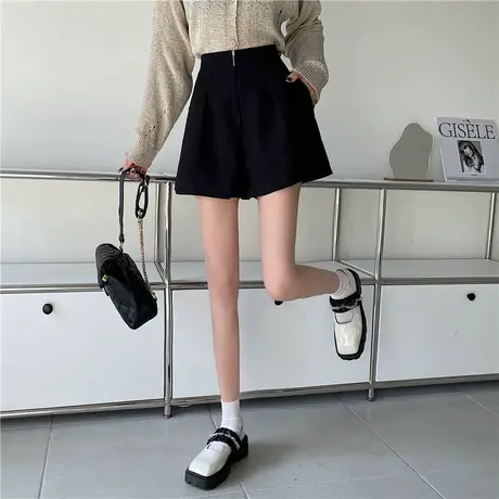 小个子黑色西装短裤女2024秋冬季新款外穿高腰显瘦a字打底直筒裤商品大图