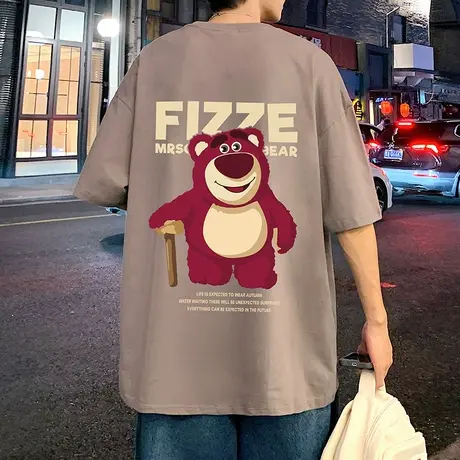 2024夏季新款草莓熊纯棉短袖T恤男潮牌休闲半袖体恤美式高街情侣商品大图