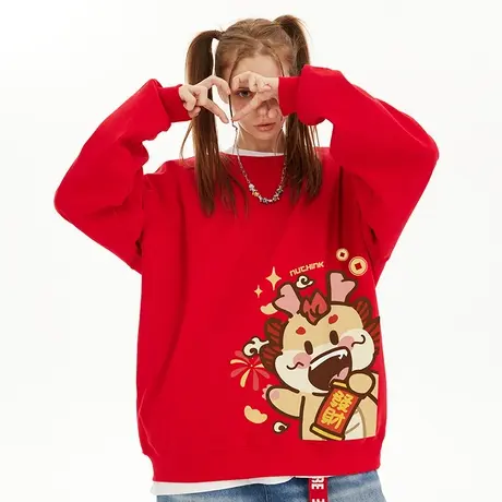 Nuthink加绒加厚国潮新年拜年龙年本命年卫衣男春季情侣套头上衣商品大图