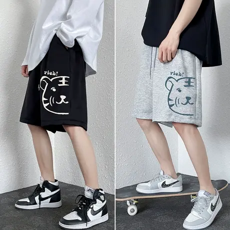 休闲短裤男夏季潮牌五分裤潮流老虎tiger印花宽松中裤外穿运动裤商品大图