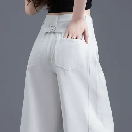 白色牛仔裤女2024春季新款法式裤子阔腿裤裙裤时尚宽松直筒九分裤商品大图