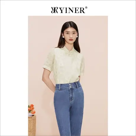 YINER音儿线上专选女装2023夏季新中式复古盘扣短袖衬衫上衣图片
