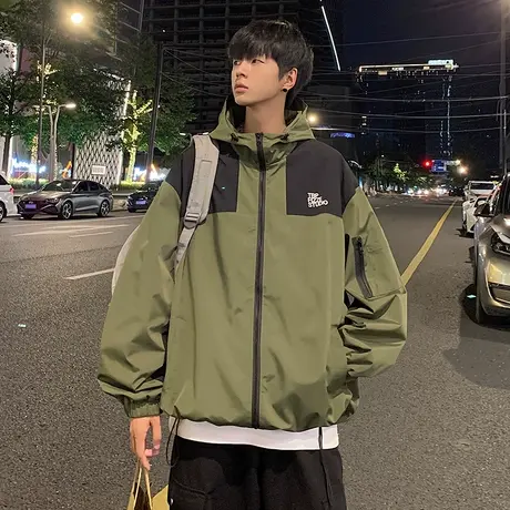 夹棉加厚美式冲锋衣夹克男秋冬季连帽登山服外套潮牌宽松拉链开衫商品大图