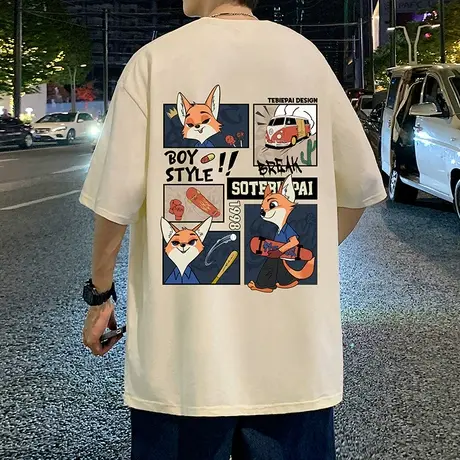 纯棉短袖港风T恤男夏季2025新款潮牌美式宽松半袖男生体恤上衣服图片