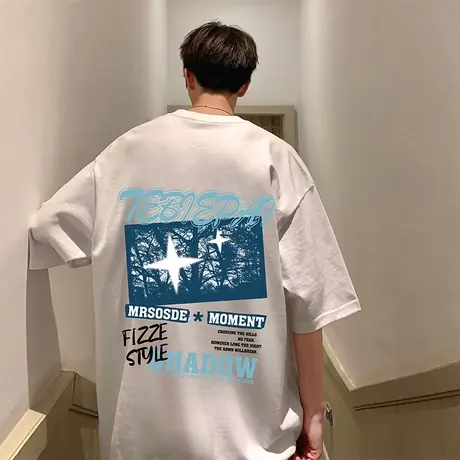 纯棉美式短袖t恤男夏季新款宽松休闲设计感潮牌ins运动半袖体恤衫图片