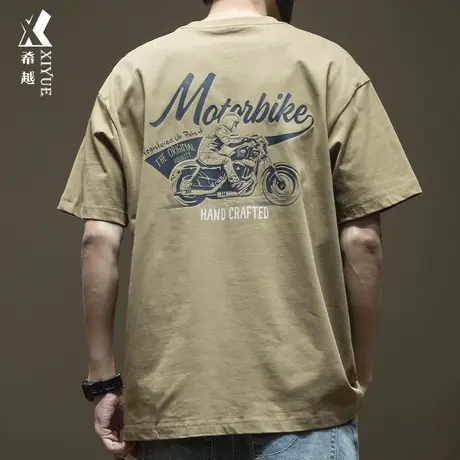 希越260g重磅五分袖T恤男春季宽松大码休闲男士圆领短袖纯棉上衣商品大图