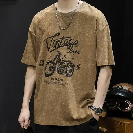 美式复古短袖t恤男宽松潮牌大码男装夏季2024新款男士体恤圆领棉商品大图