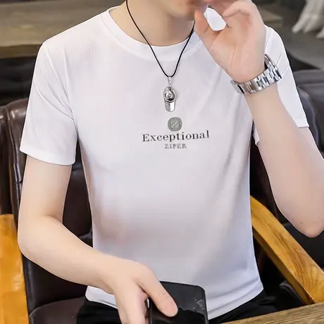 冰丝t恤男士短袖打底衫夏季2023新款圆领半袖上衣潮流男款薄体恤商品大图