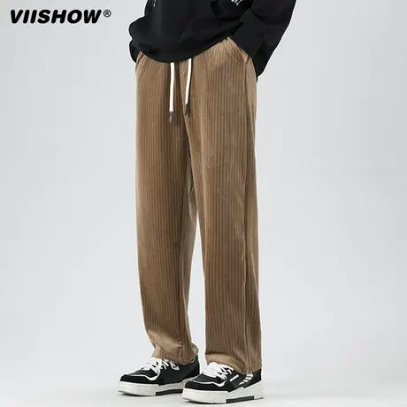 VIISHOW街头高级感金丝绒直筒裤男潮牌阔腿裤子休闲百搭运动长裤图片